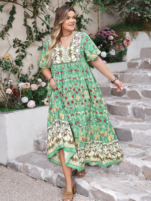 plus-size-floral-tie-neck-flutter-sleeve-maxi-dress-1 OhSoStyled - Sophia's Style-2